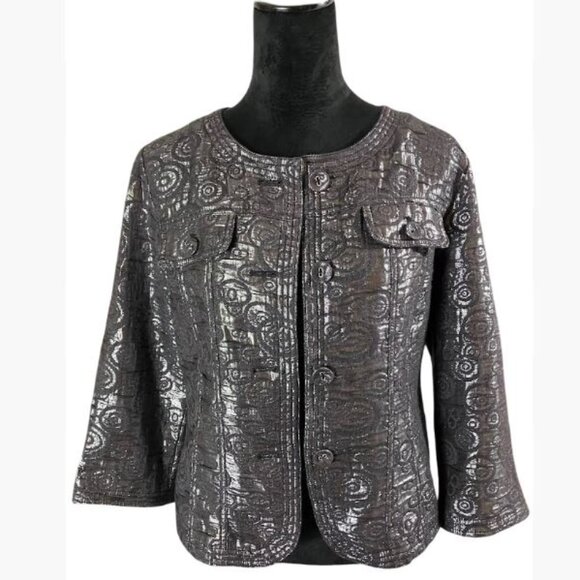 Ruby Rd Geometric Patterned Jacket in Gunmetal Grey  Size 10  EUC - Picture 1 of 10